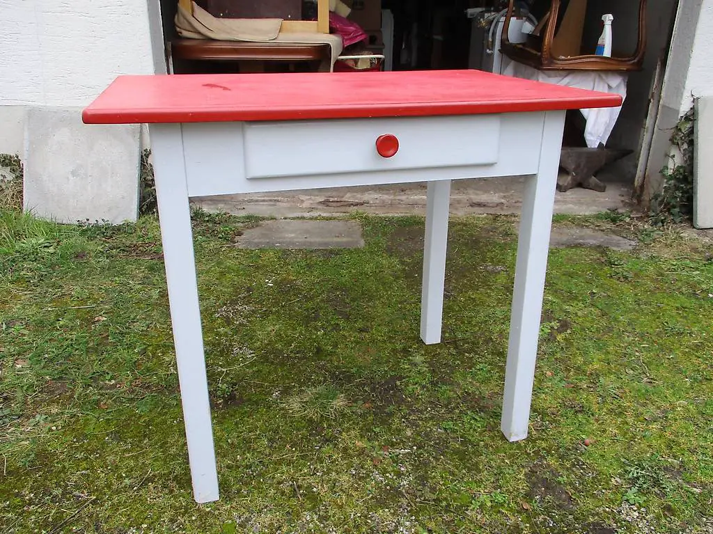 Küchentisch Holz-Tisch ROTE PLATTE 50er 60er midcentury TOP