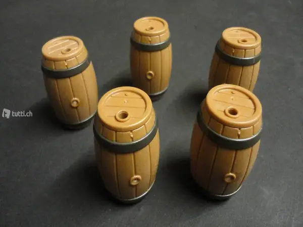 Playmobil 5 grosse, braune Holzfässer mit Deckel