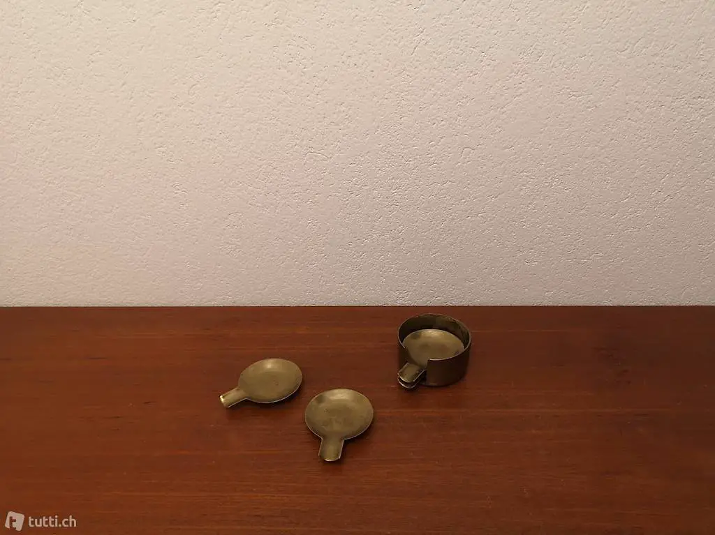 4x Stapelbarer Aschenbecher Messing mit Ständer vintage 60er