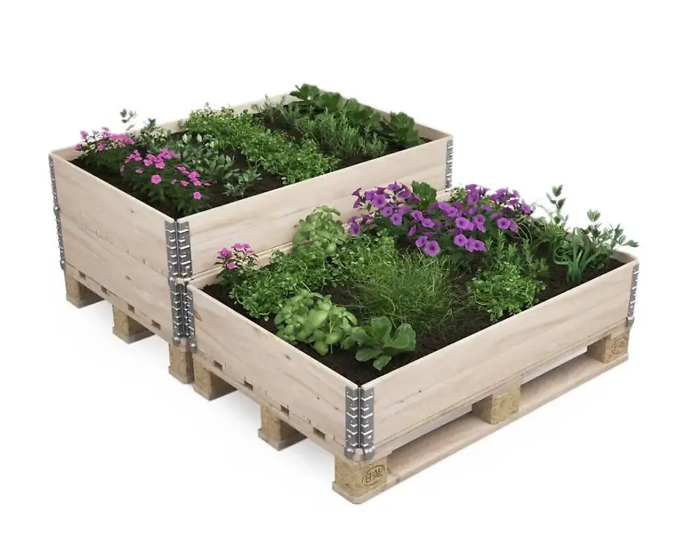 Hochbeet mit 2 Paletten Holz 120 x 80 x 34 cm