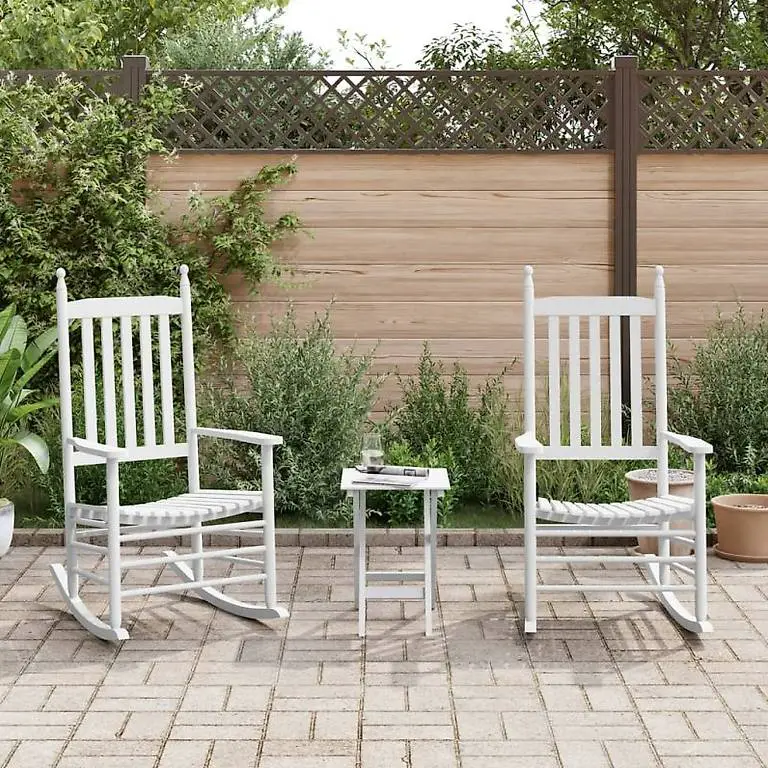 Schaukelstühle 2 Stk. mit Klapptisch Weiss Massivholz Pappel