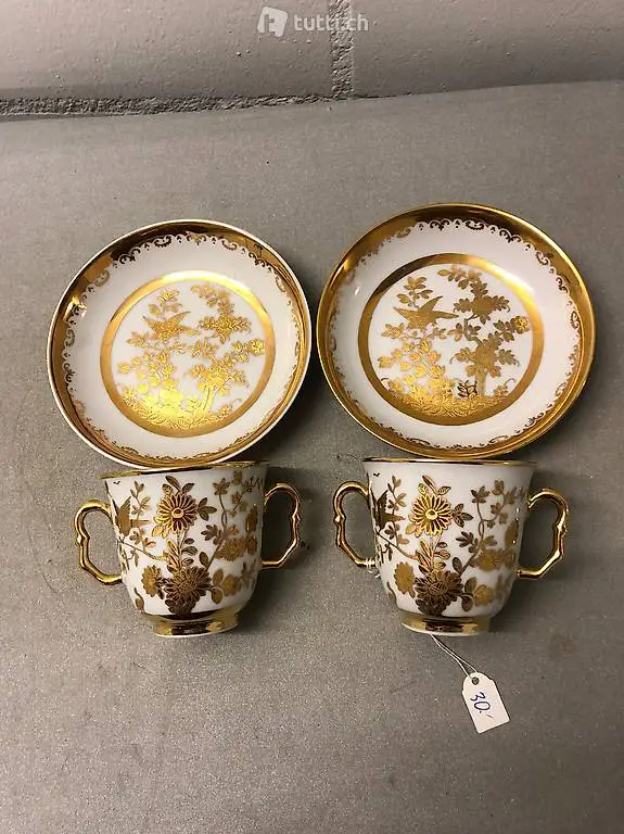 2 Kaffeetassen vergoldet Langenthal
