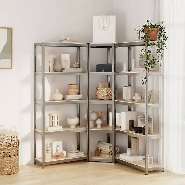 Regale mit 5 Böden 3 Stk. Silbern Stahl & Holzwerkstoff