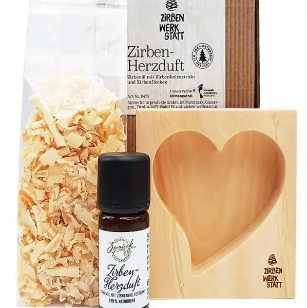  Zirben Herz Duftset (inkl. Herz aus Zirbe / Arve)