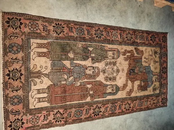 Perserteppich: Bildteppich antik handgeknüpft 109x215