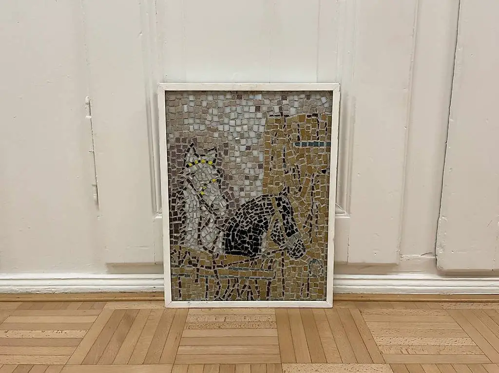 Mosaik Bild Pferde 50er Jahre Mosaikgemälde gerahmt vintage