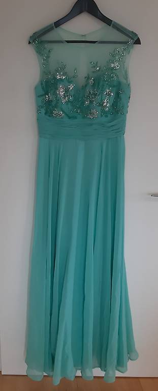 Festkleid mit Pailletten und Schulterschal, lindengrün