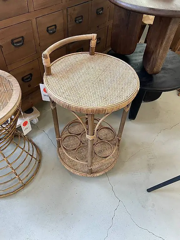Servierwagen Rattan natur mit Rollen