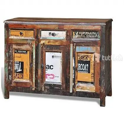  Antik Vintage Massivholz Kommode Sideboard Schrank 3 Türen