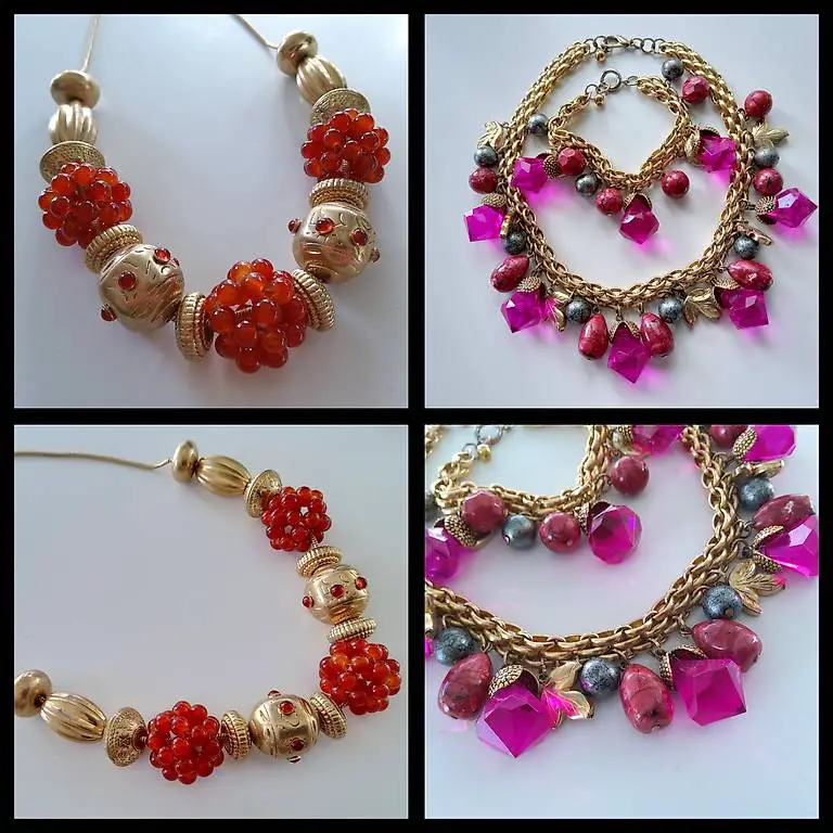 2 verschiedene Kette Rot/Gold Halskette Collier Modeschmuck