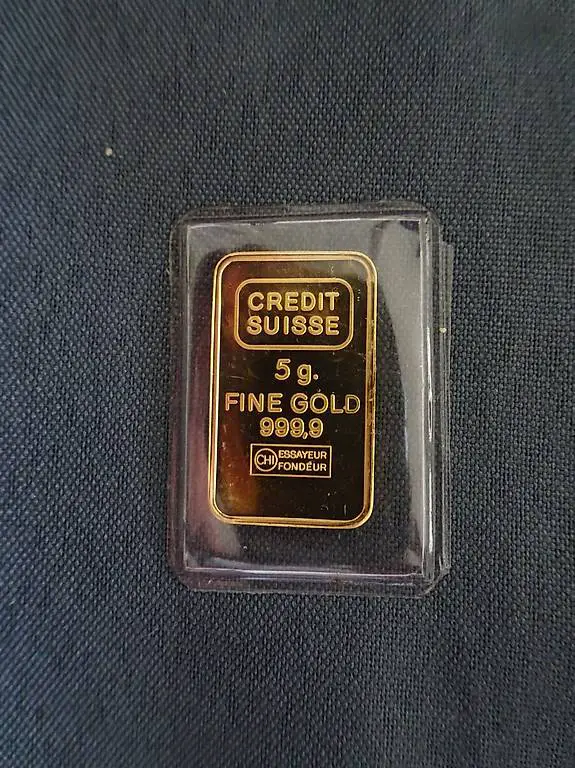 Goldbarren 5g. Credit Suisse Fine Gold 999,9. NEU.