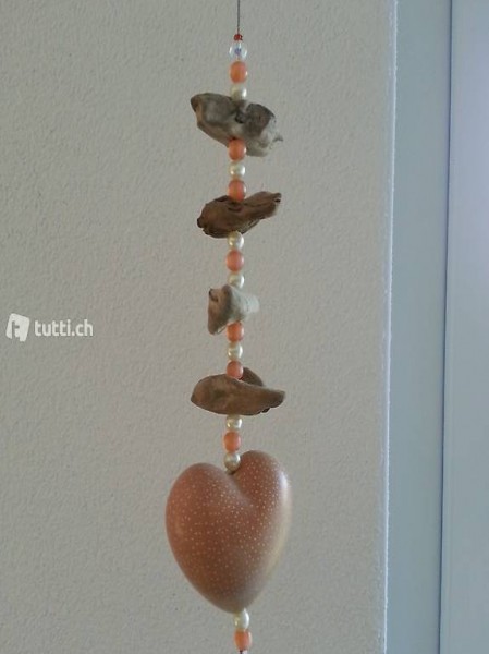 Schwemmholz Deko Hänger Herz Perlen Holz