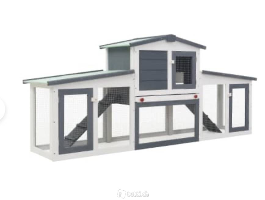  Grosser Kaninchenstall Grau und Weiss 204 x 45 x 85 cm Holz