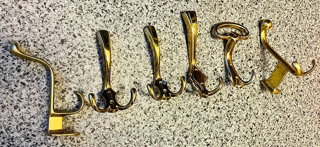 Kleiderhaken, Messing, Set mit 5 Stück