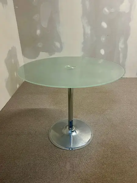 Runder Glastisch Esstisch Beistelltisch Chromfuss Milchglas
