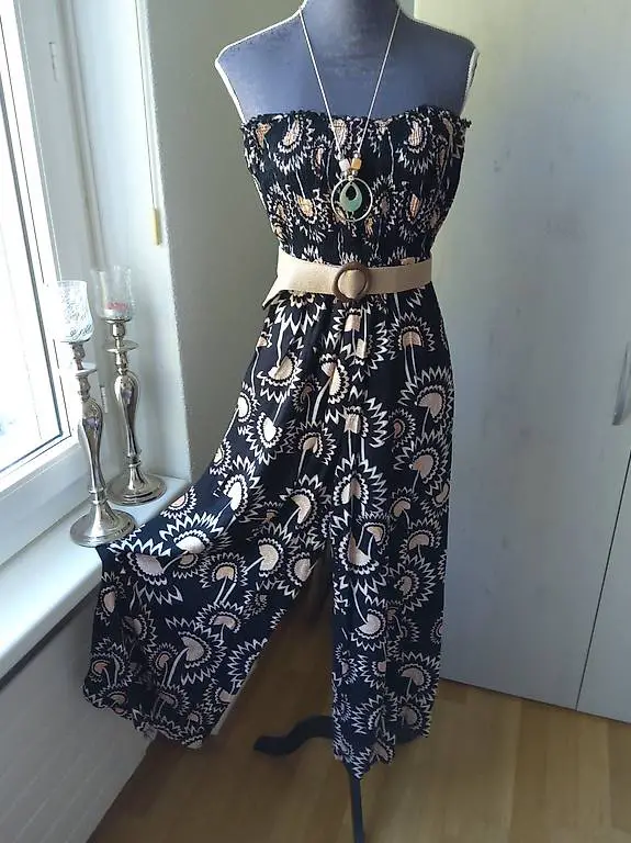 Sommer Jumpsuit Gr S schwarz/apricot Hosenrock