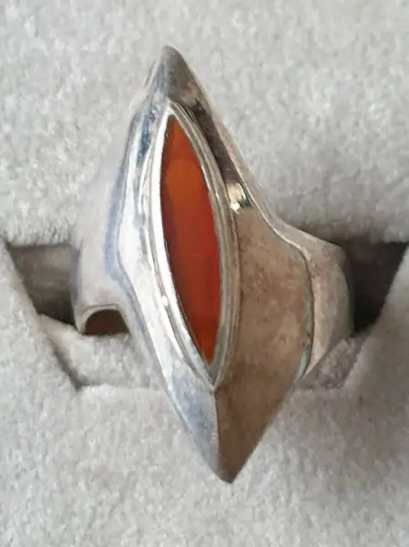  Fingerring mit orange/braunem Mittelteil Silber 925