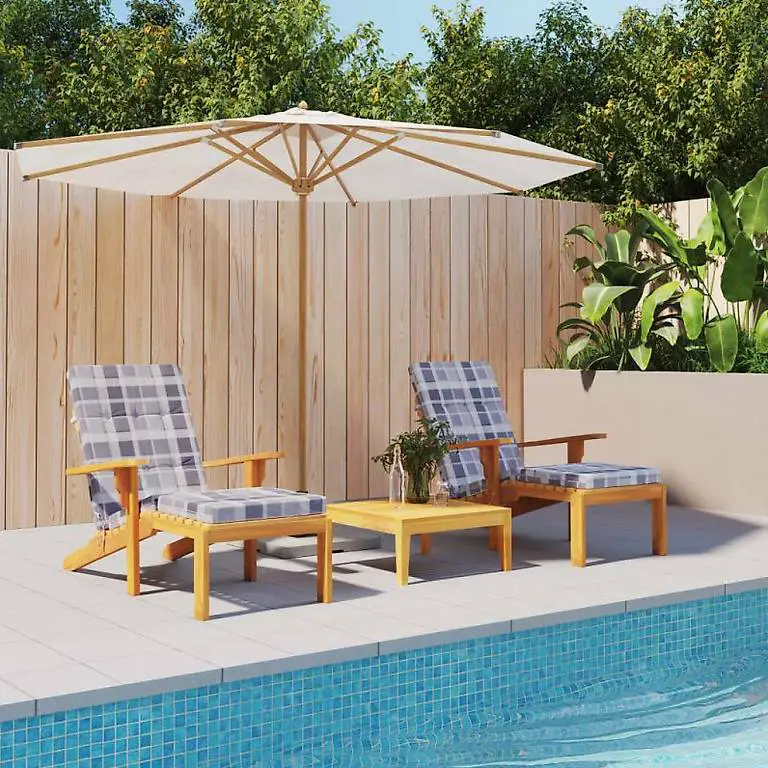 Liegestuhl-Auflagen 2 Stk. Grau Karomuster Oxford-Geweb