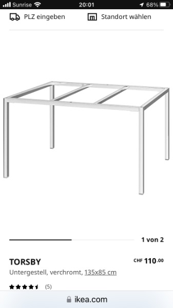 Elegantes TORSBY Tischgestell, 135x85 cm