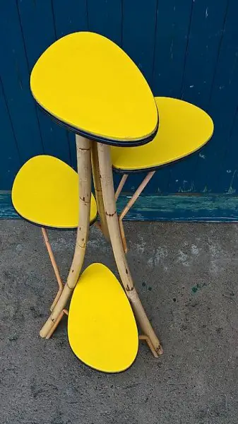  Grossartiger Fifties-Pflanzenständer gelb aus Bambus