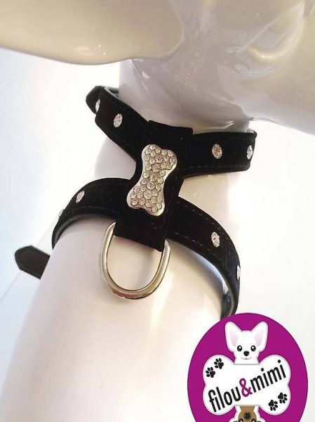  M+F Geschirr BLING-BONE für chihuahua schwarz, Gr.S