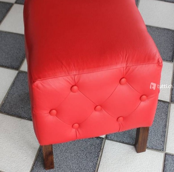  CHESTERFIELD HOCKER VOLLLEDER POUFA ECHTES LEDER NEU