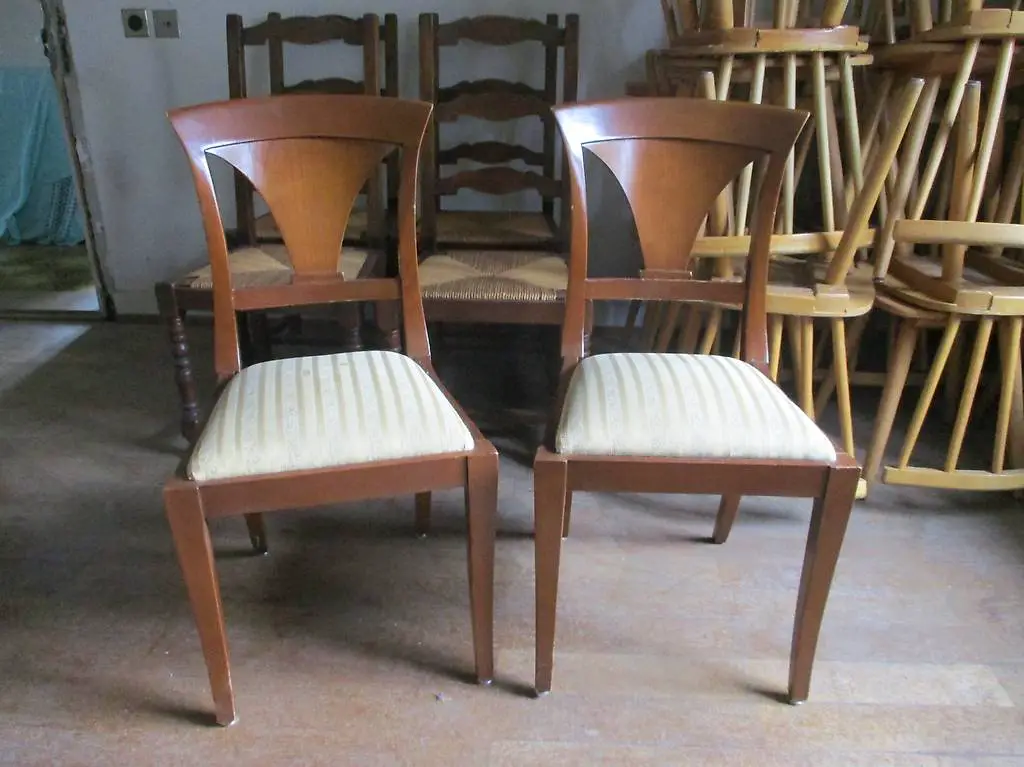 2x Stilmöbel-Stuhl Sessel Holz Bezug crème-gold Biedermeier