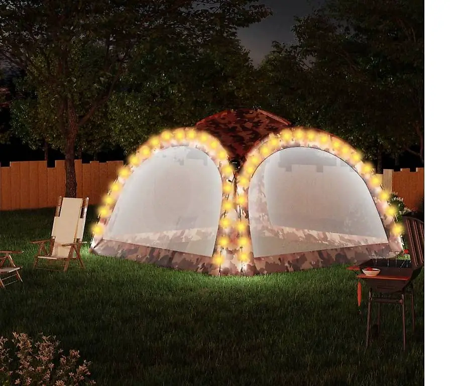 Partyzelt mit LED und 4 Seitenwänden 3,6x3,6x2,3 m Tarnfarb