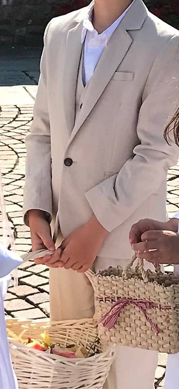 Anzug beige: Set mit Weste und Hemd