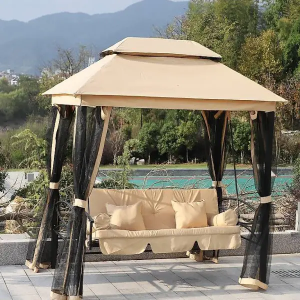  Hollywoodschaukel Gartenschaukel beige 3-Sitzer