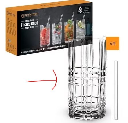 Longdrinkglas Nachtmann 445ml 4er Set + Trinkhalme