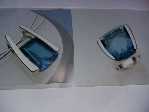 Ring Gr. 7 und Anhänger Silber 925/Aquamarin Pierre Lang