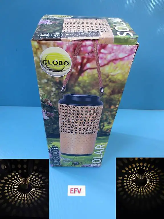 LED Solarlampe Metall mit Akku und Bambusseil für draussen