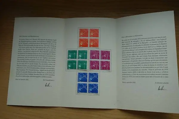 Briefmarken Jubiläum Telegraph. 4 4er-Blöcke 1952 Broschüre