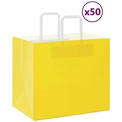 Papiertragetaschen 50 Stk. mit Henkeln Gelb 32x22x28 cm 6541