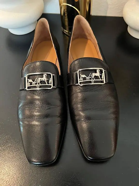 Hermes Leder Mokassins Grösse 38 Schwarz