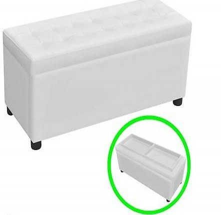  Kunstleder Sitzhocker Ottomane Knopfpolsterung Weiss