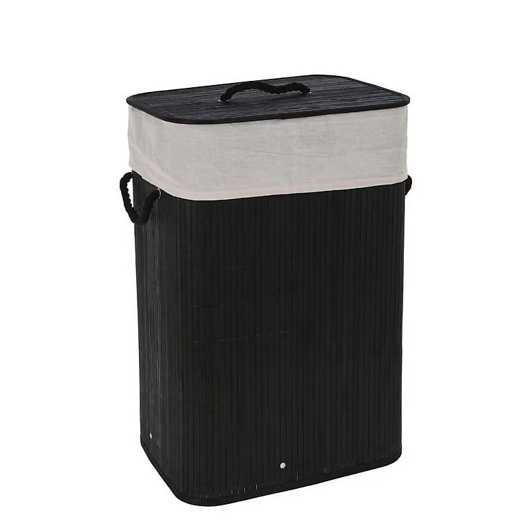 Wäschekorb mit Deckel Bambus schwarz