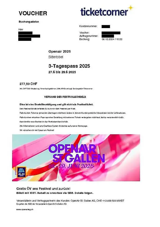 Openair St. Gallen, 3-Tagespass