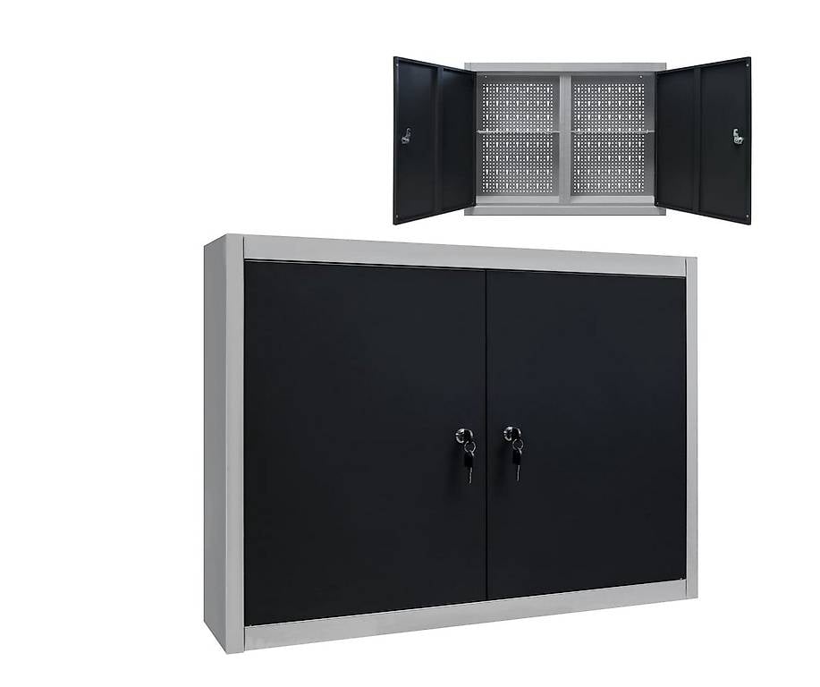 Wand-Werkzeugschrank Industrie-Stil Metall Grau und Schwarz