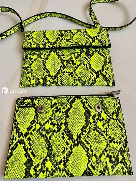 Gelb Fluoreszierende Schlangenleder Look Umhänge Tasche