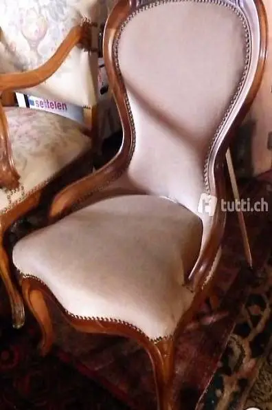 Schöne echte Bergère Louis Philippe mit beigem Velours