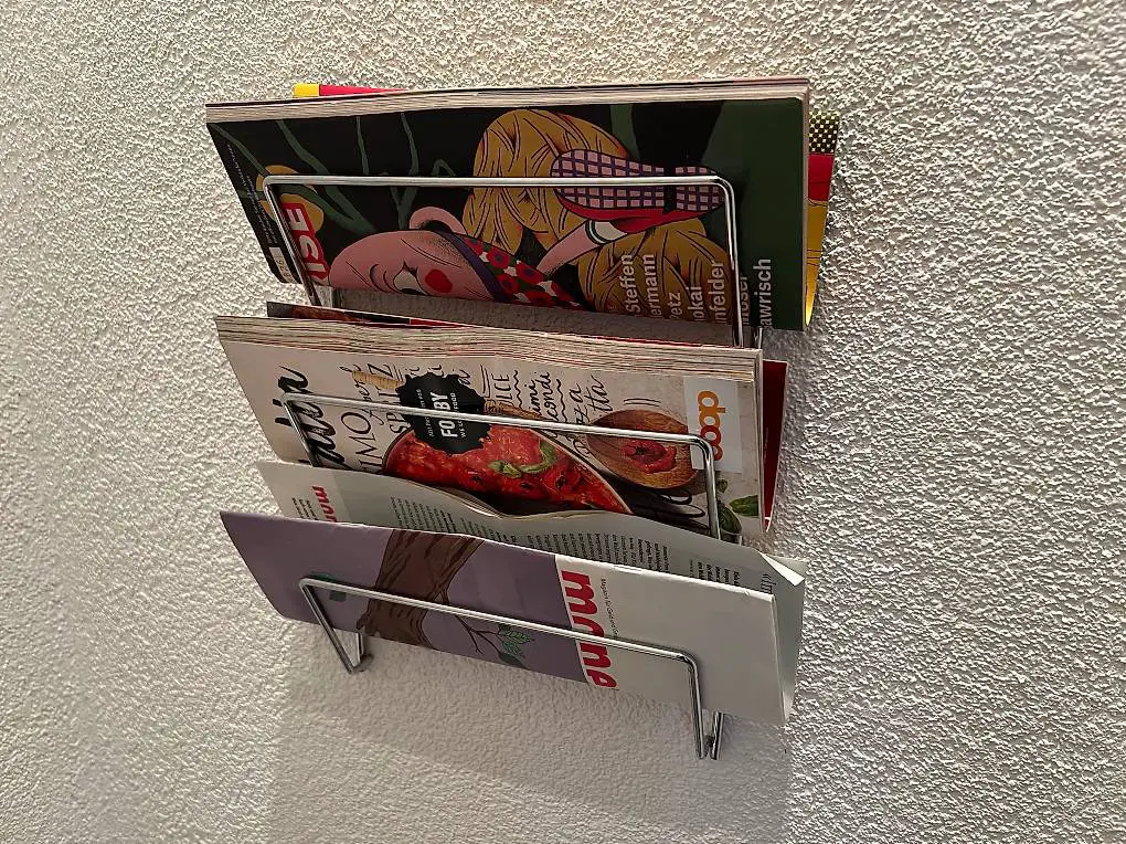 Vintage Zeitschriftenhalter, Wandmontage, Metall, Top