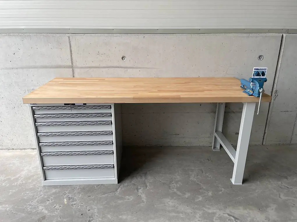 Lista Werkbank Buchenplatte Schubladenstock Schraubstock neu