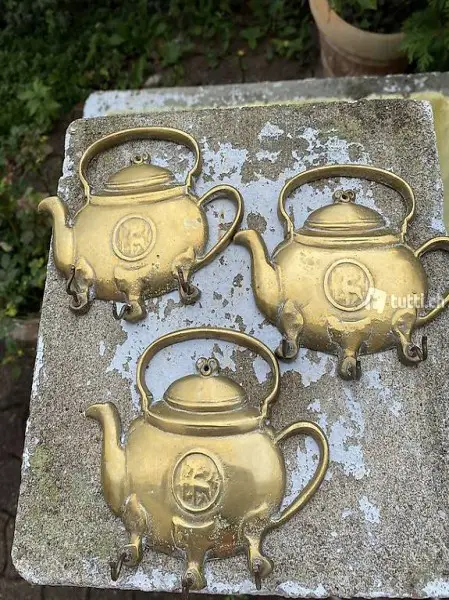 3 Messinghänger für Küchentücher-oder Utensilien Midcentury