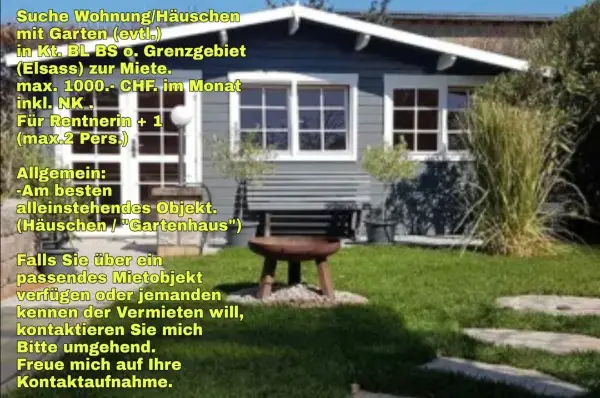 Suche Wohnung/Häuschen mit Garten