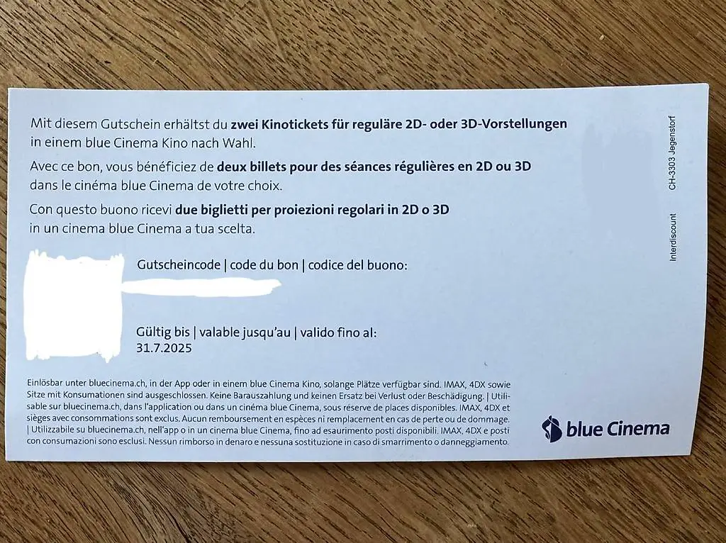 2x Kinotickets für reguläre 2D/3D-Vorstellungen