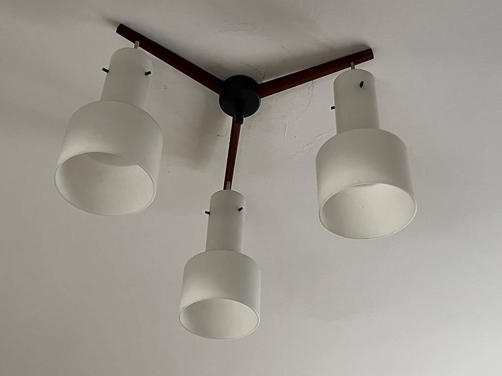 Teak Opalglas Lampe 50er 60er Midcentury