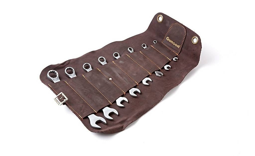 Ringgabelschlüsselsatz Zoll im Lederrolltasche