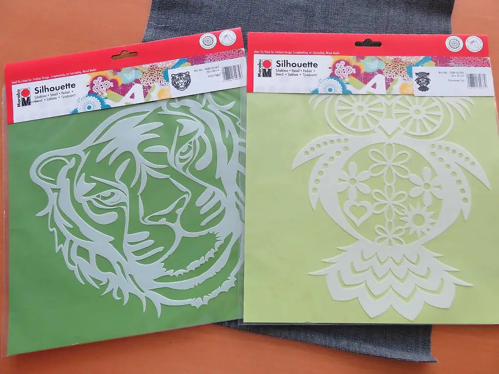 2 grosse Silhouette Schablonen Marabu Eule & Tiger NEU